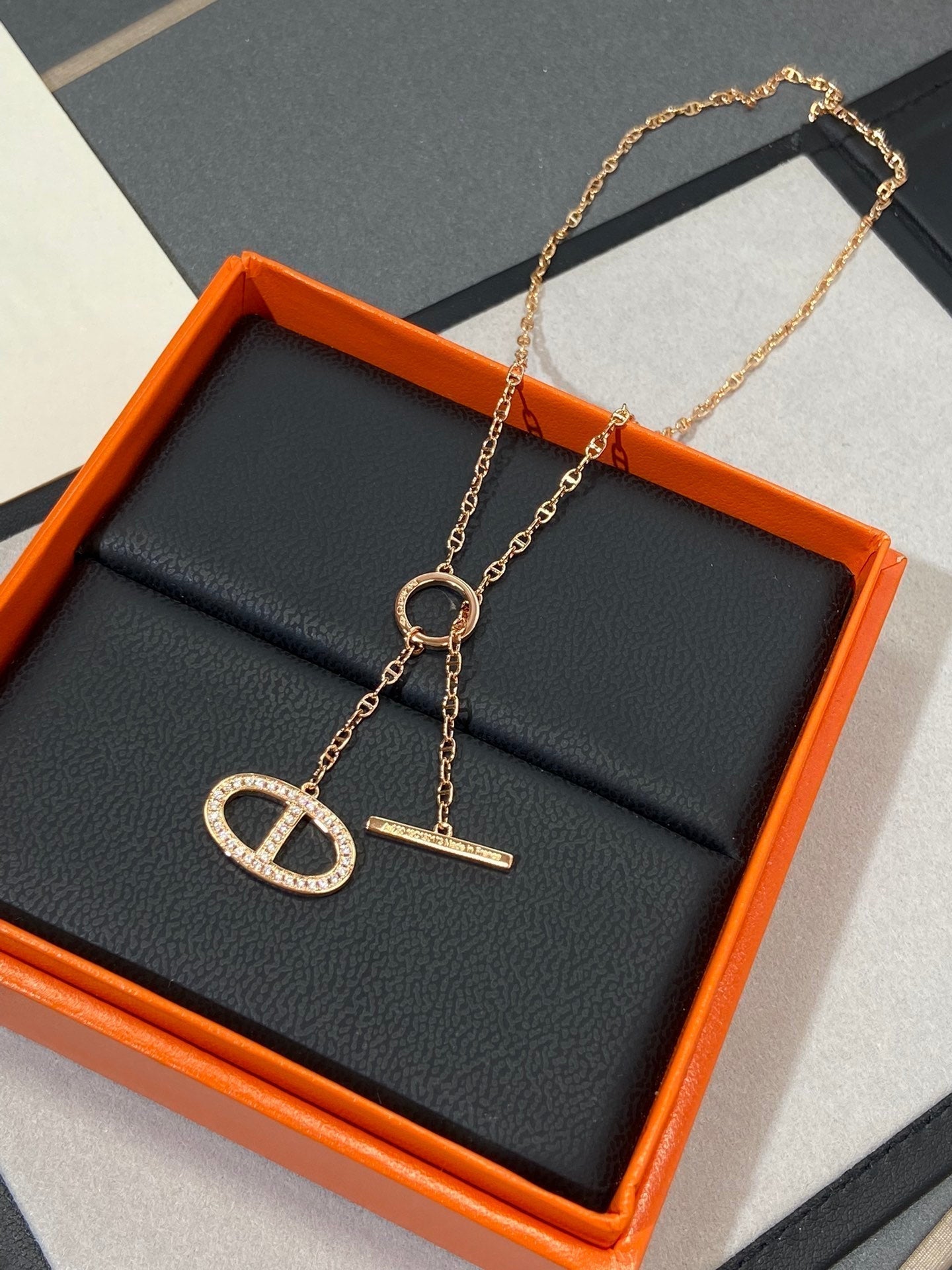 CHAINE SMALL FULL DIAMOND PIG NOSE PINK GOLD NECKLACE