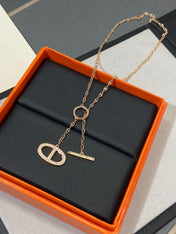 CHAINE SMALL FULL DIAMOND PIG NOSE PINK GOLD NECKLACE