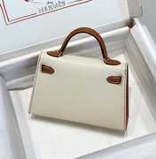 HM KELLY MINI 20 WHITE GOLDEN BROWN EPSOM GOLD HARDWARE