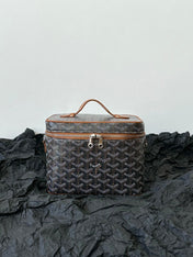 GOYA MAKEUP BOX BAG 20CM BLACK AND TAN CANVAS