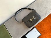 GG 1955 Horsebit Bag 25cm Black Crocodile Leather Gold Hardware