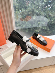 Destin Loafer Black Goatskin with White Fringe Detail