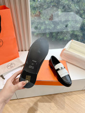 Destin Loafer Black Goatskin with White Fringe Detail