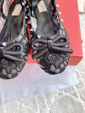 Rockstud Mesh Ballerina Black