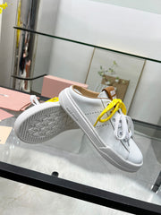 SNEAKER MULES IN WHITE MIX BROWN CALFSKIN WHITE  YELLOW LACES