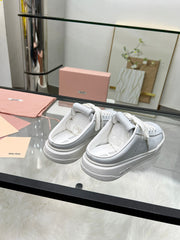 SNEAKER MULES IN WHITE BLEACHED CALFSKIN