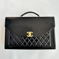 CHANEL 25S TOP HANDLE BAG 36 CM IN BLACK LAMBSKIN WITH GOLD HARDWARE